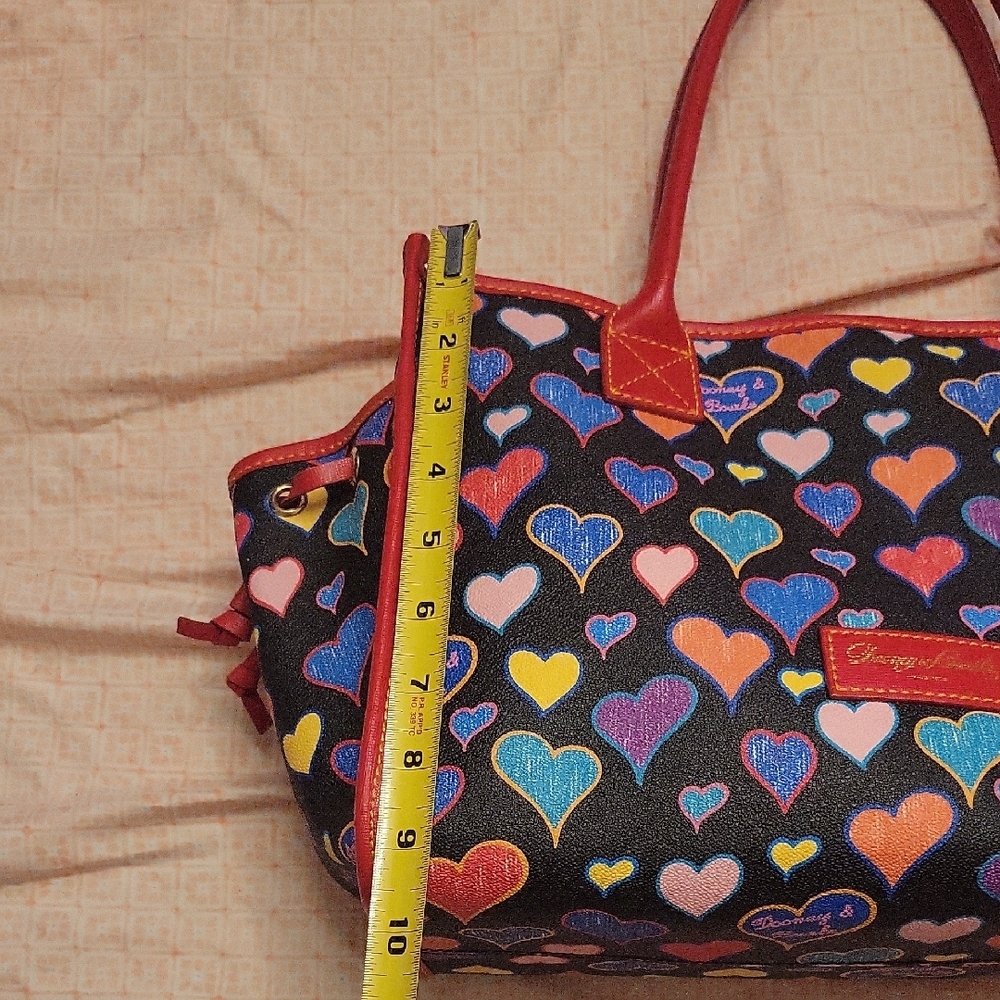 Dooney & Bourke Black Tote with Multicolor Heart Print and Red Trim - Picture 4 of 16